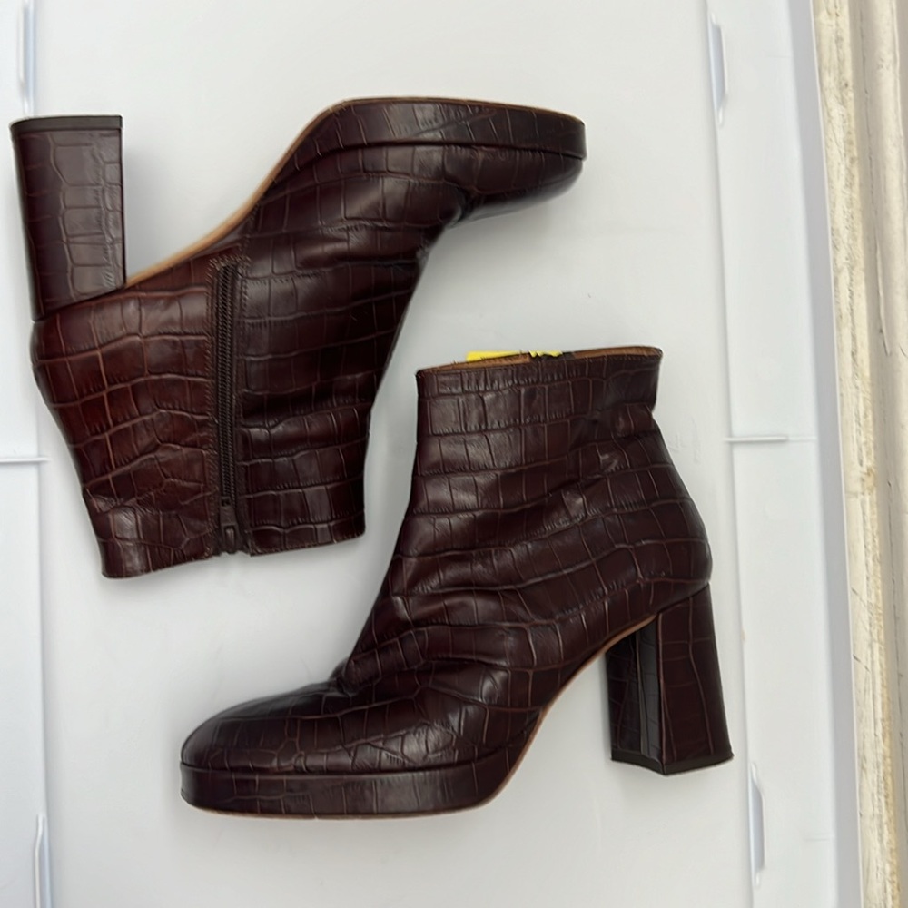 Miista Spain Brown Genuine Leather Crocodile Heeled Booties